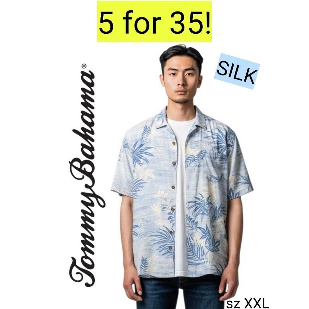 Tommy Bahama Silk Blue Hawaiian Short Sleeve Shirt Clearance SALE 5 for 35